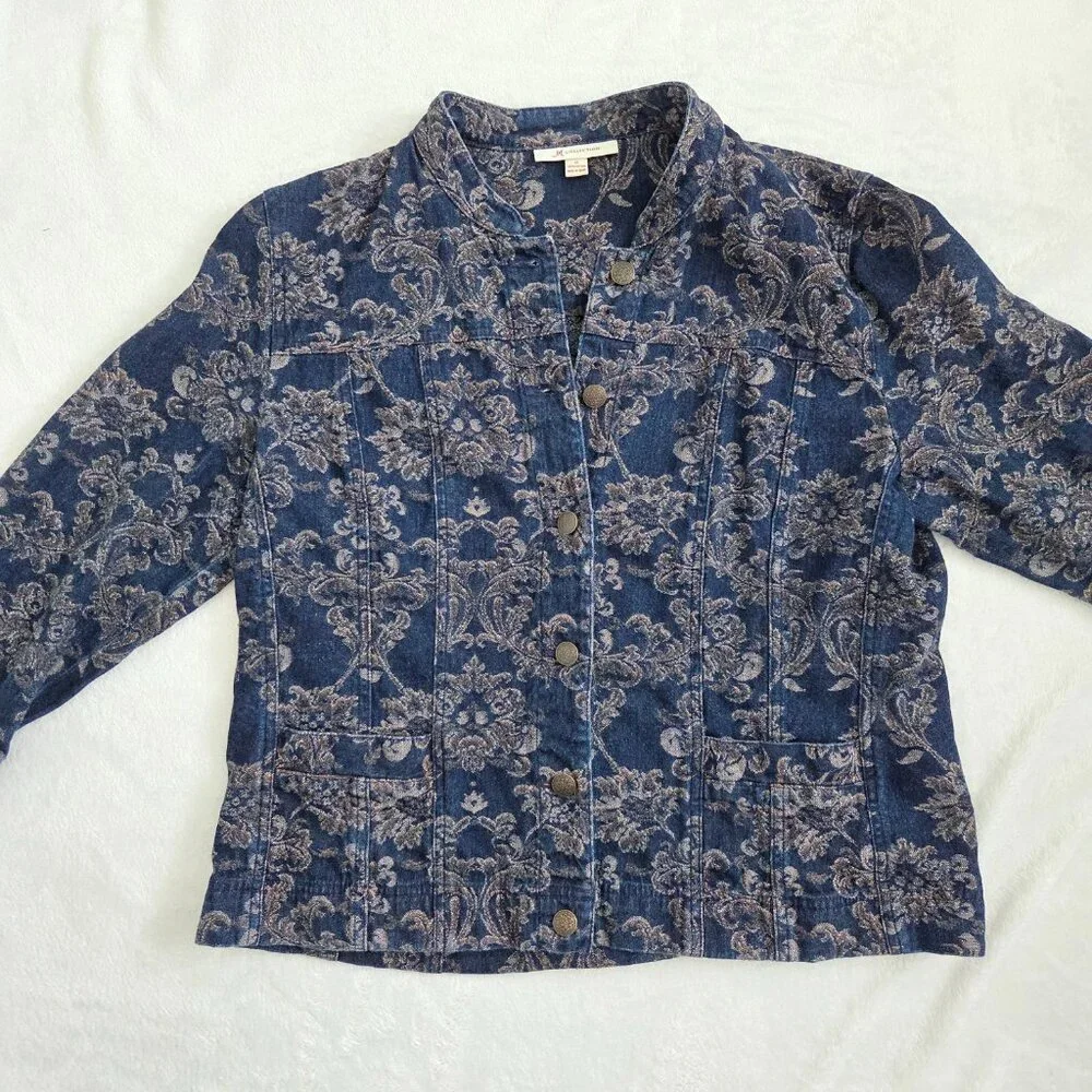 Y2K Floral Tapestry Denim Jacket Size 12 Blue‎ Boho Hippie Indie Western Vintage